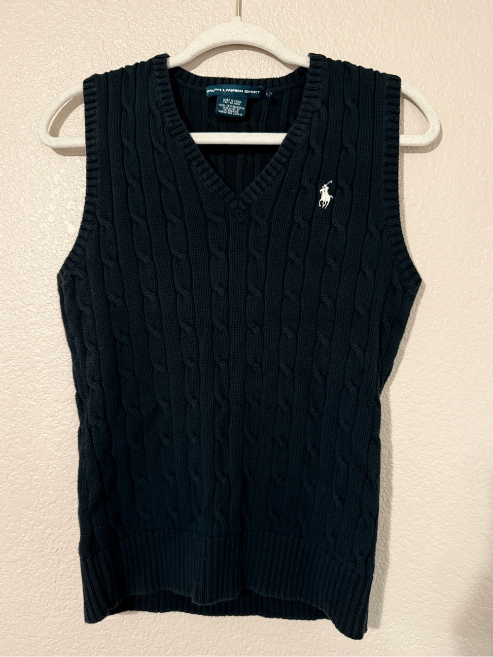 Ralph Lauren Navy Cable-Knit V-Neck Sweater Vest with Polo Pony